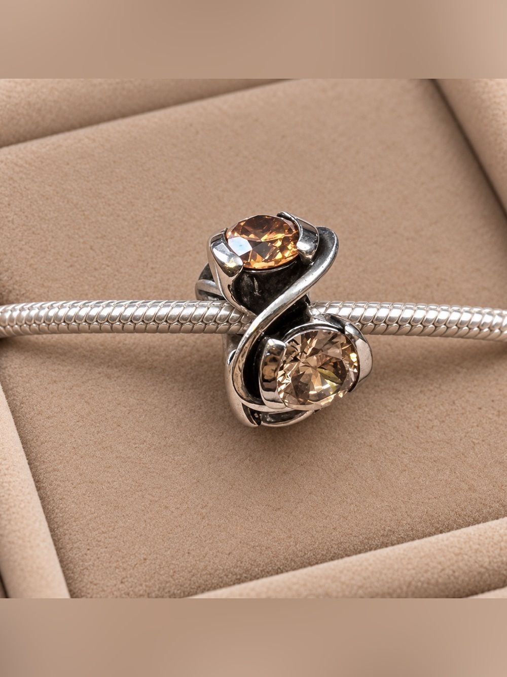 Chamilia Light Brown Swarovski Forever Light Charm Bead .925 CHAM EUC #220